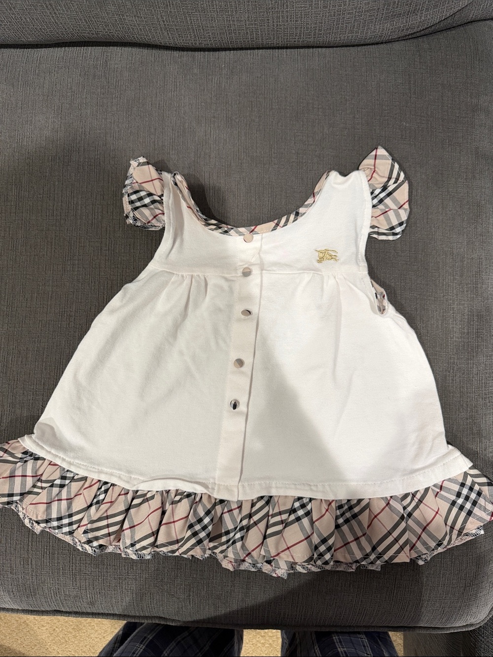 Burberry White and Beige Plaid Girls' Casual Dress